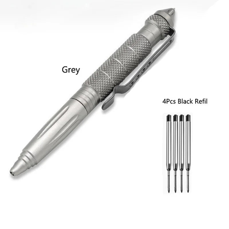 Outdoor Self-defense B2 Tungsten Steel Head Tactical Defense Pen Replace The Ink Cartridge for Outdoor Window-breaking Survival Peaceful Pleasures Health and Wellness Gray