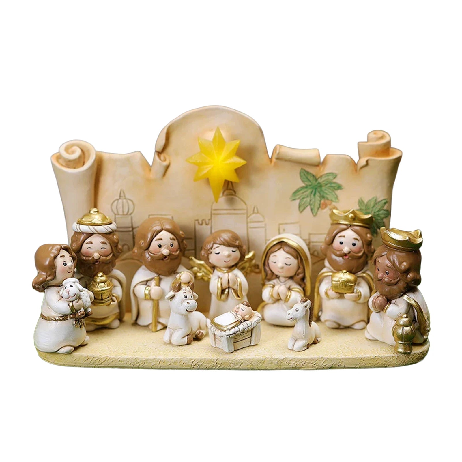 Christmas Manger Scene Figurine Set Cartoon Nativity Characters Decorative Ornament For Holiday Home Decoration And Gift Giving Peaceful Pleasures Health and Wellness White with base