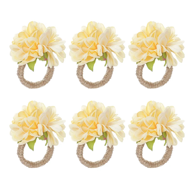 Floral Napkin Rings Set of 6 | Silk Flower Table Décor