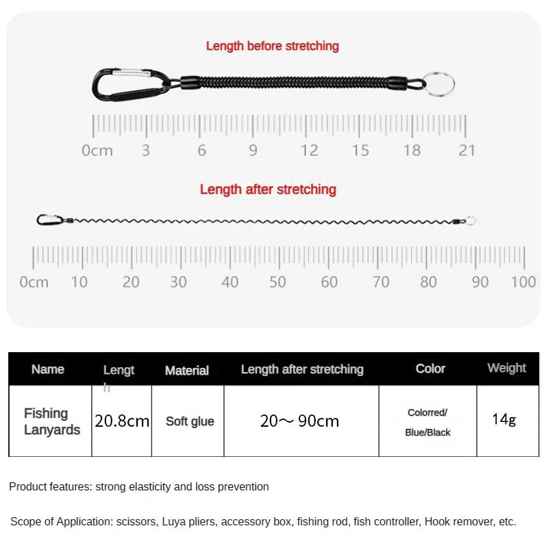 5-Pack Retractable Fishing Lanyards with Carabiner | TPU Coil