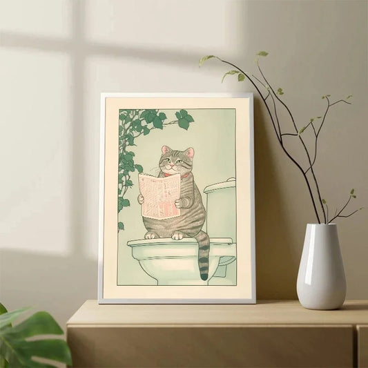 Japanese Tabby Cat in Bathtub Poster Prints Canvas Painting Retro Aesthetic Wall Art Picture Japandi Bathroom Toilet Home Decor Peaceful Pleasures Health and Wellness