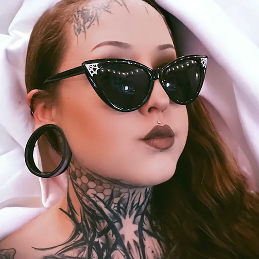 Gothic Cat Eye Spiderweb Sunglasses | Halloween & Party Accessory Novelty Sunglasses Peaceful Pleasures Health and Wellness