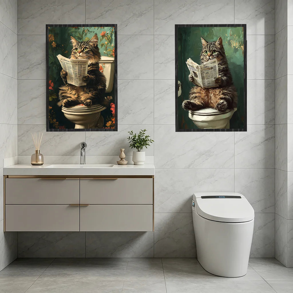 Funny Cat Vintage Canvas Wall Art | Nordic Bathroom Poster Print Canvas Wall Art Peaceful Pleasures Health and Wellness