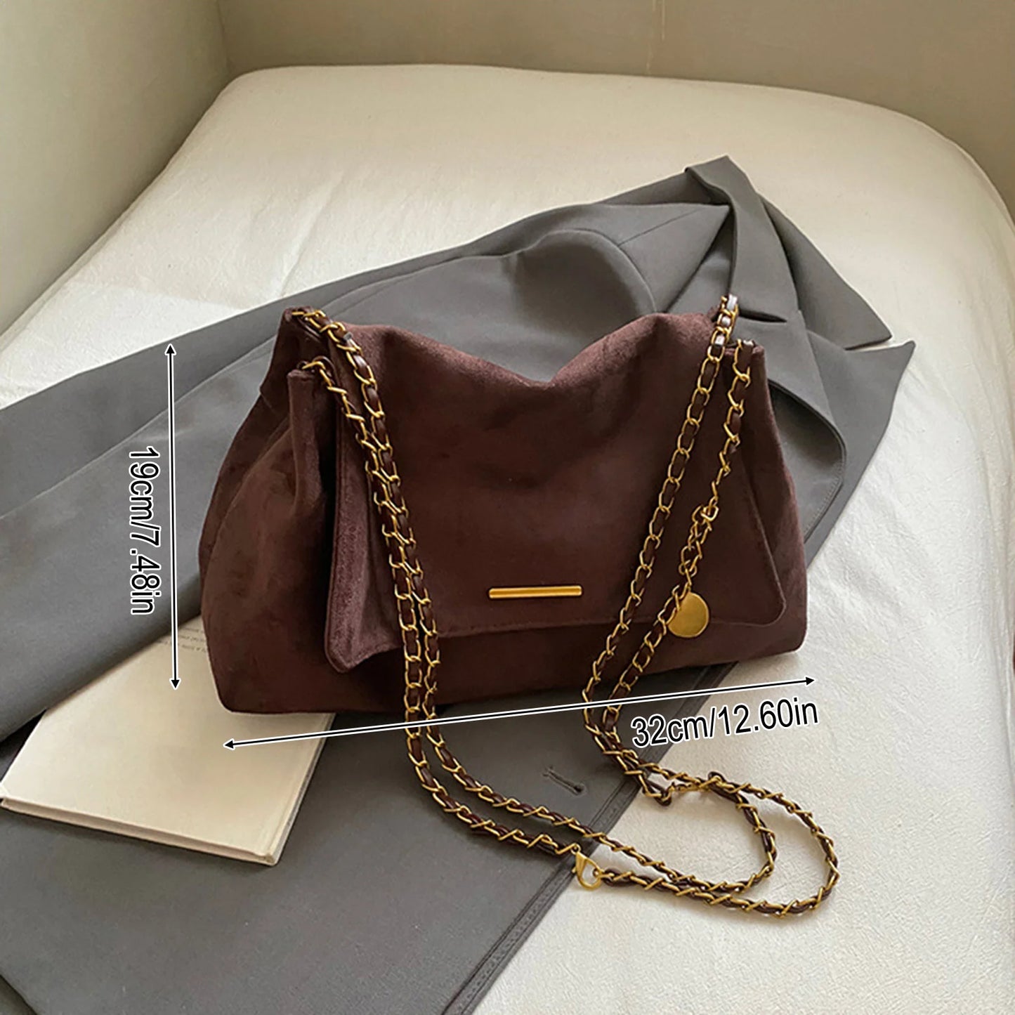Women's Tote Bag Large Capacity Shoulder Crossbody Bag with Chain Strap Vintage Design for Daily Commute and Office Peaceful Pleasures Health and Wellness