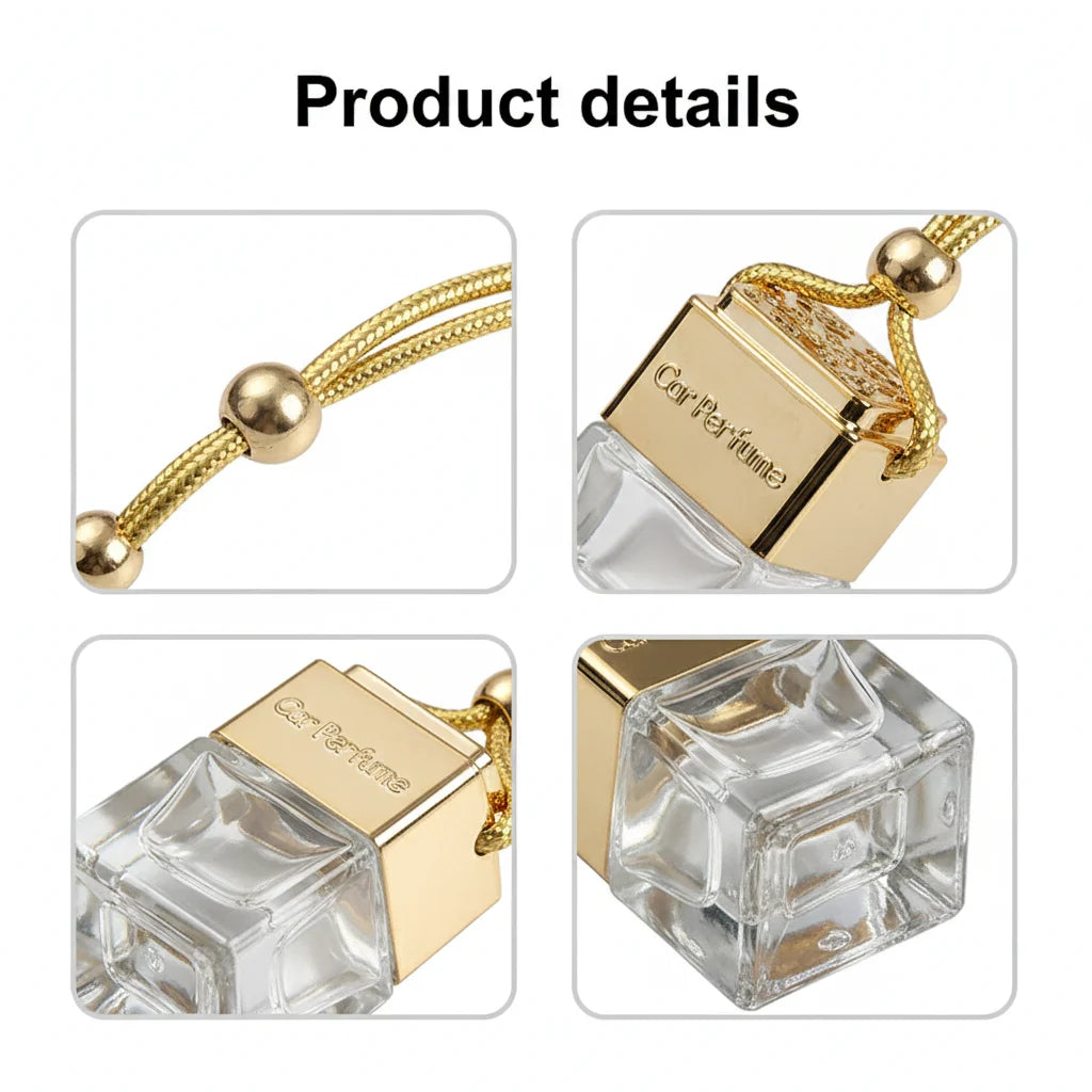 Square Glass Car Perfume Bottle 10ml Water Cube Design Essential Oil Container with Hanging Rope Peaceful Pleasures Health and Wellness