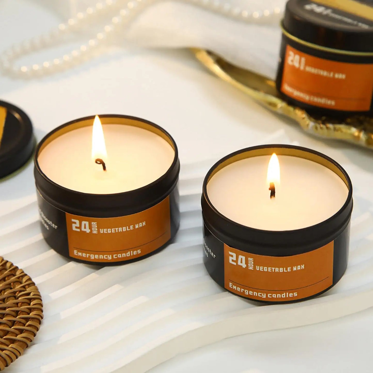 4-Pack Emergency Candles – 24Hr Windproof Survival Tin Candles
