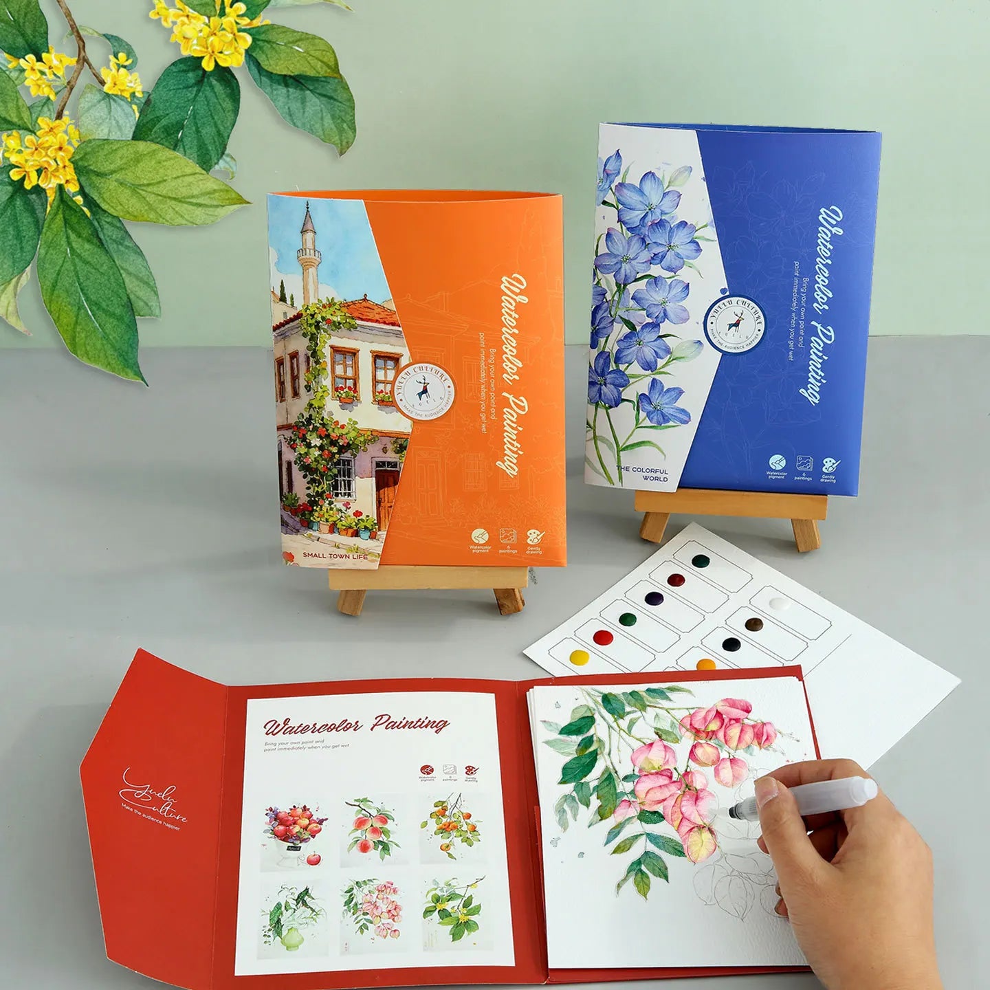 Foldable Watercolor Coloring Book 12 Paints DIY Stress Relief Art Pad