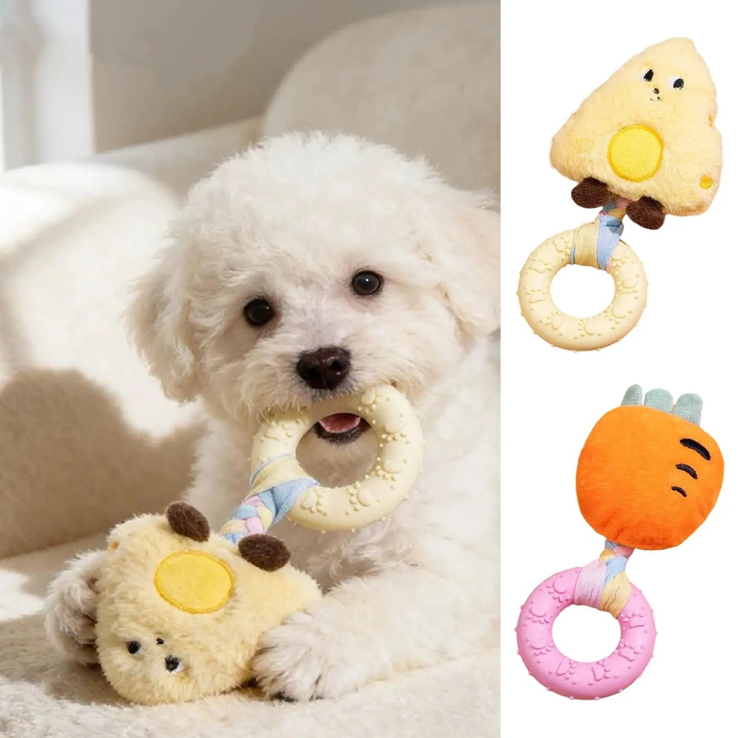 Squeaky Plush Dog Toy – Cheese Chew & Teething Toy for Dogs
