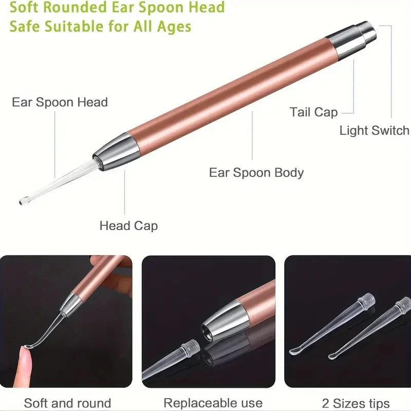 Luminous Ear Scoop, Stainless Steel Ear Scoop with Light, Luminous Ear Cleaner, Visual Ear Picking Tool Peaceful Pleasures Health and Wellness