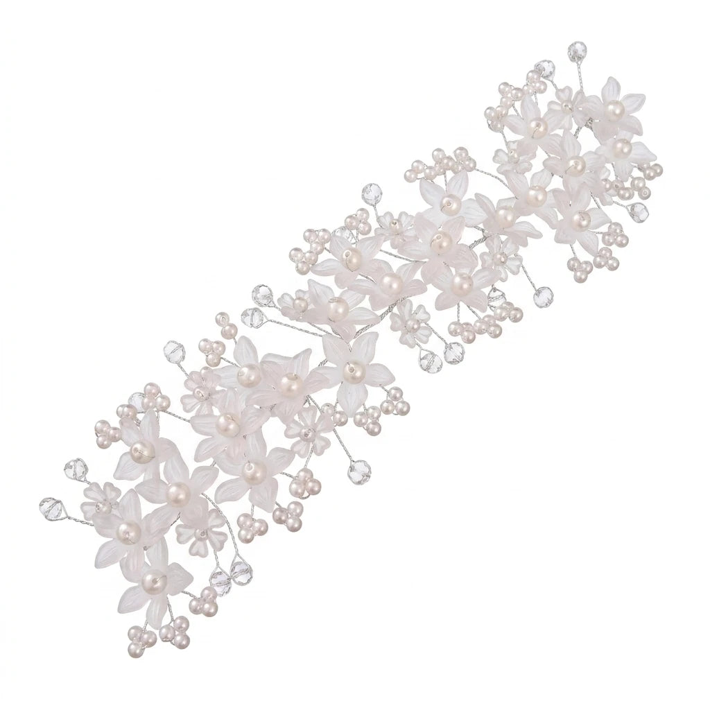 Crystal Pearl Floral Headpiece for Bridal Wedding Accessories Peaceful Pleasures Health and Wellness WHITE