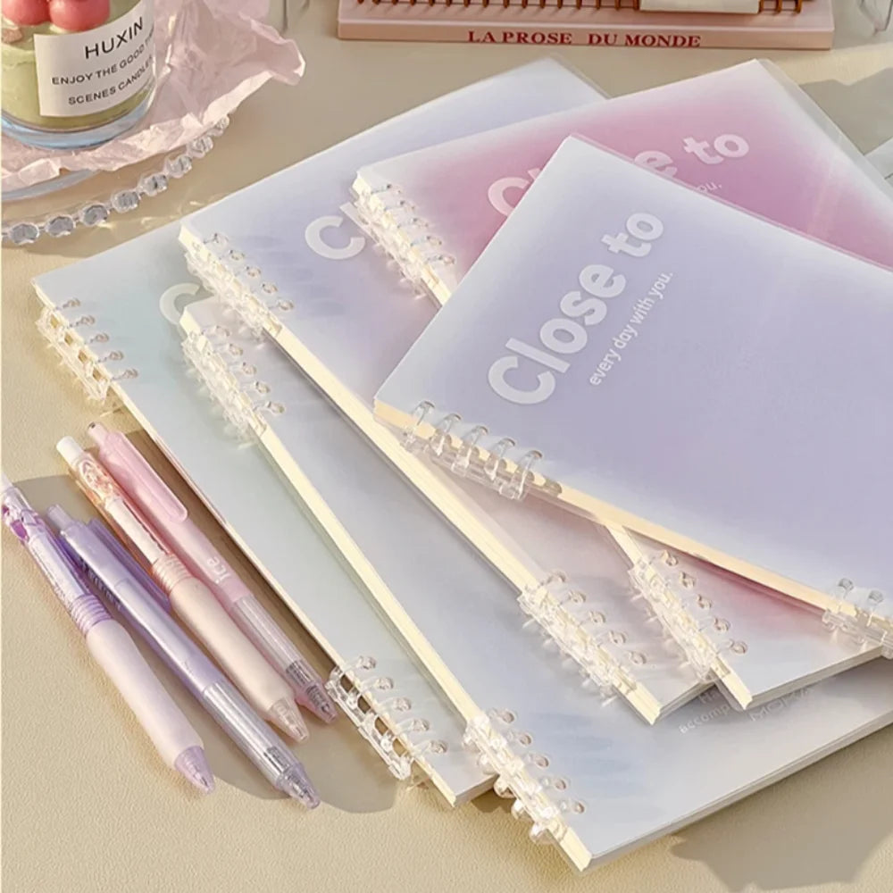 Simple Stationery A5/B5 Binder Notebook Horizontal Line Gradient Color Kawaii Loose-Leaf Notebook 60 Sheets PVC Cover Peaceful Pleasures Health and Wellness