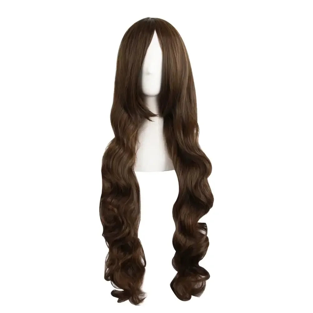 Women Long Wavy Cosplay Wig 80cm Brown Natural Looking Synthetic Lace Wig for Lolita Daily Use Party Salon Styling Peaceful Pleasures Health and Wellness Brown