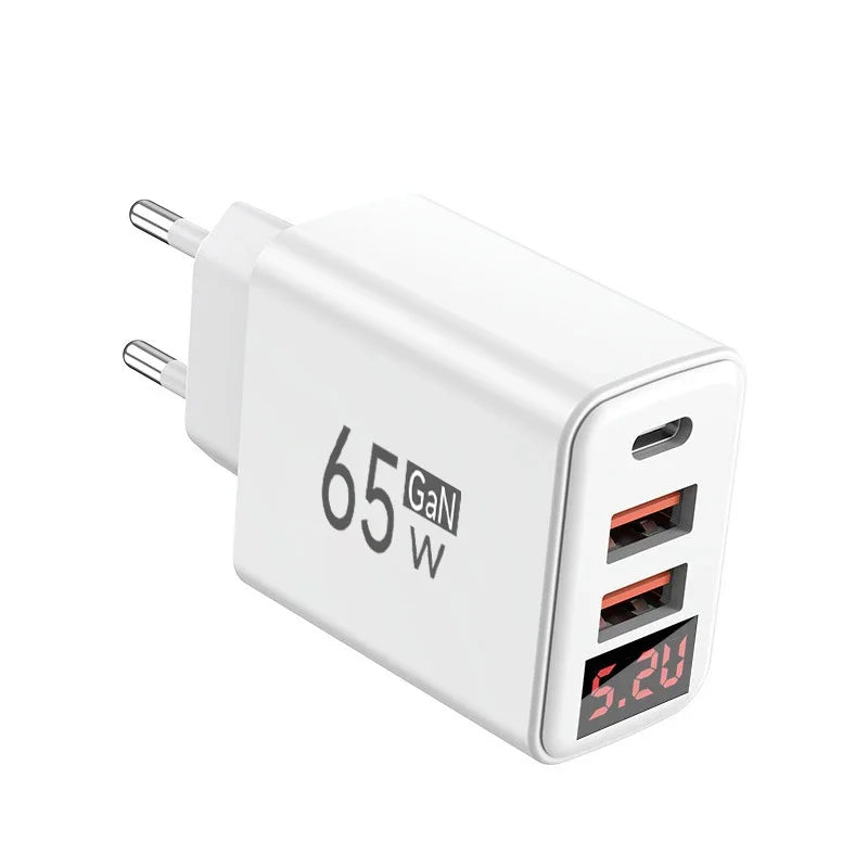 65W GaN USB-C Fast Charger 3-Port PD Quick Charge Display