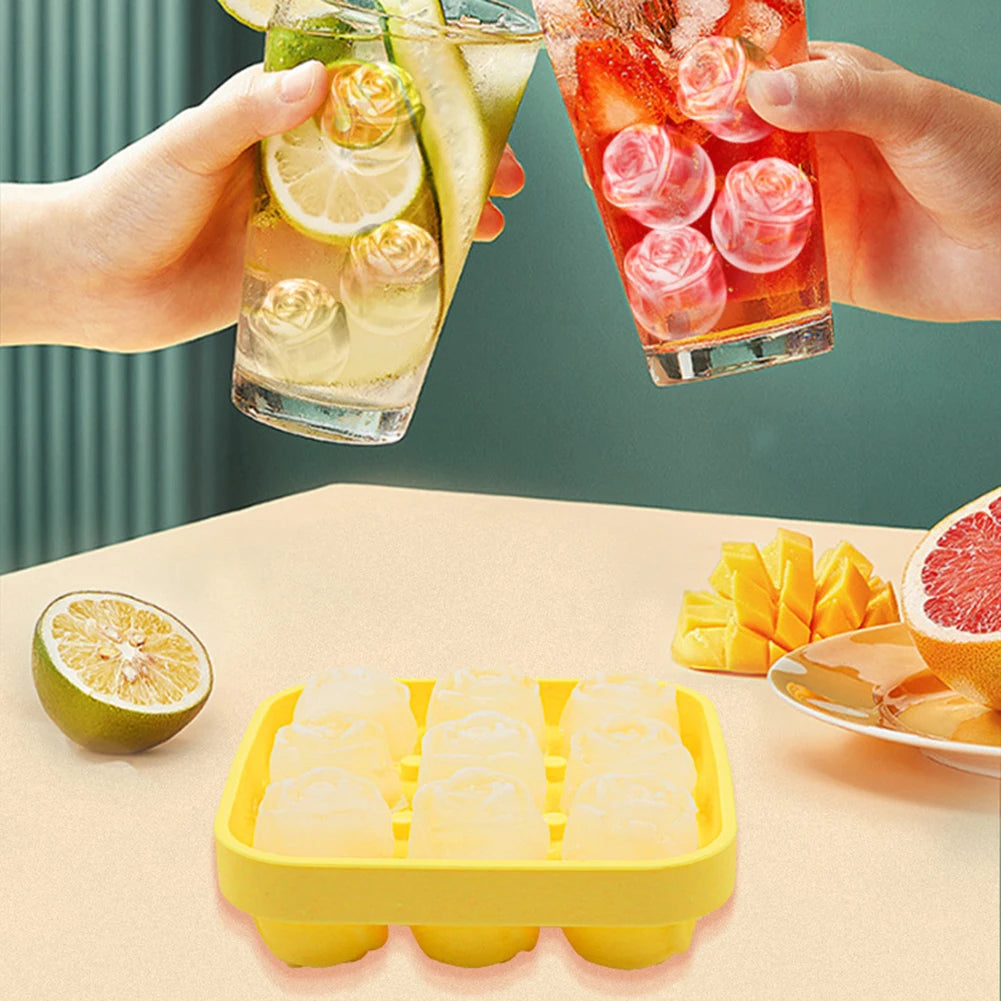 Ice Cubes Mold,Reusable Rose Design Ice Tray, 9-Pane Ice Cube Mold, Whiskey Cold Drink Ice Tray, Easy Release Ice Tray Mold Peaceful Pleasures Health and Wellness