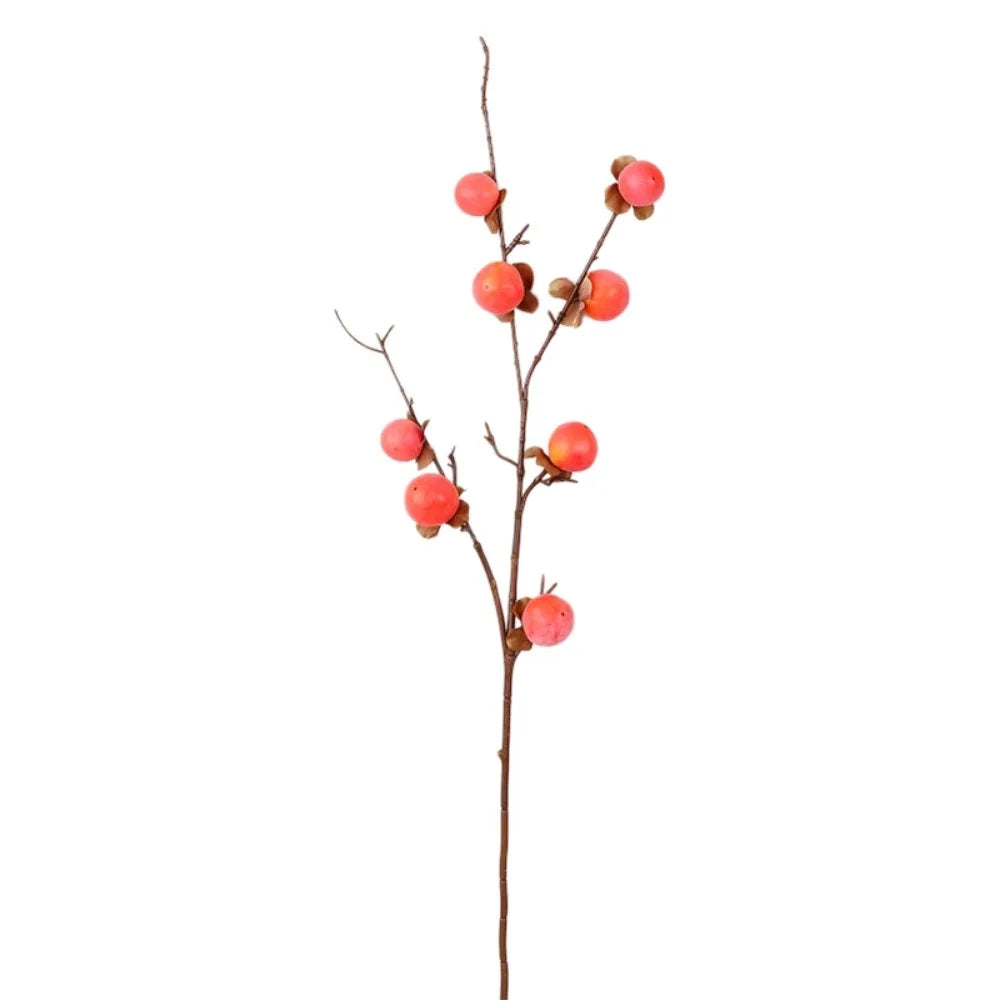 8-Head Artificial Persimmon Branch | Realistic Foam Fruit Decor
