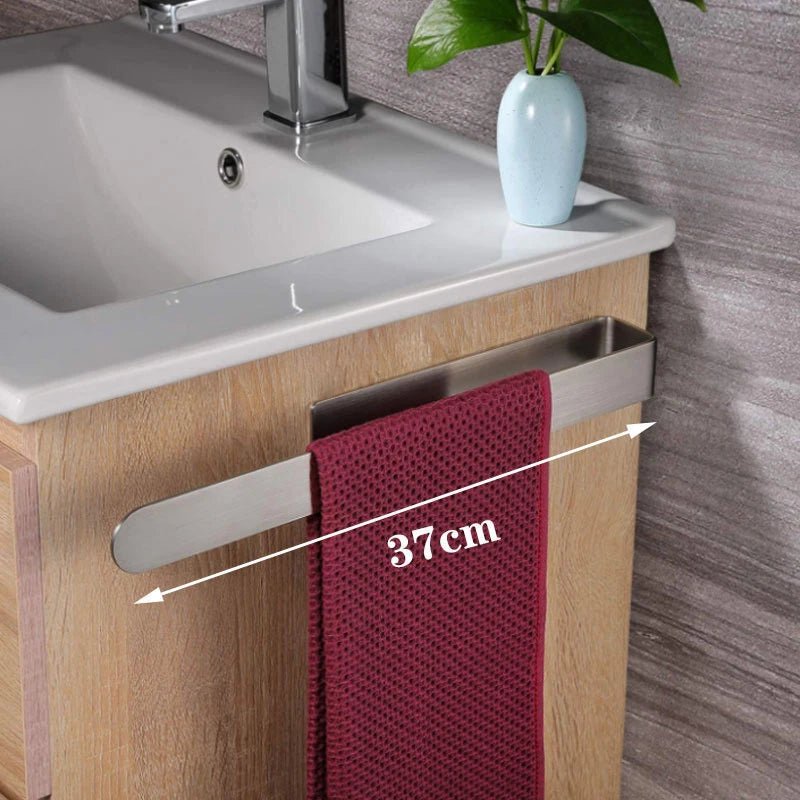 Self-Adhesive No-Drill Towel Rack | Brushed Stainless Steel Bar