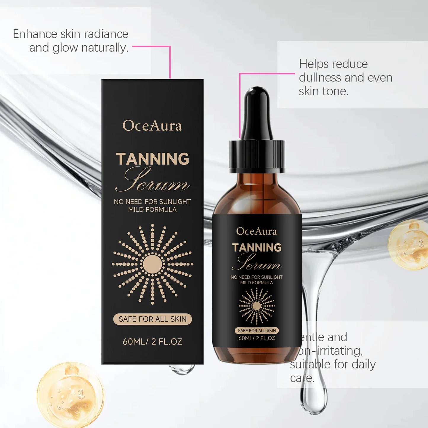 OceAura Self Tanning Drops – Sunless Tanner Serum 60ml