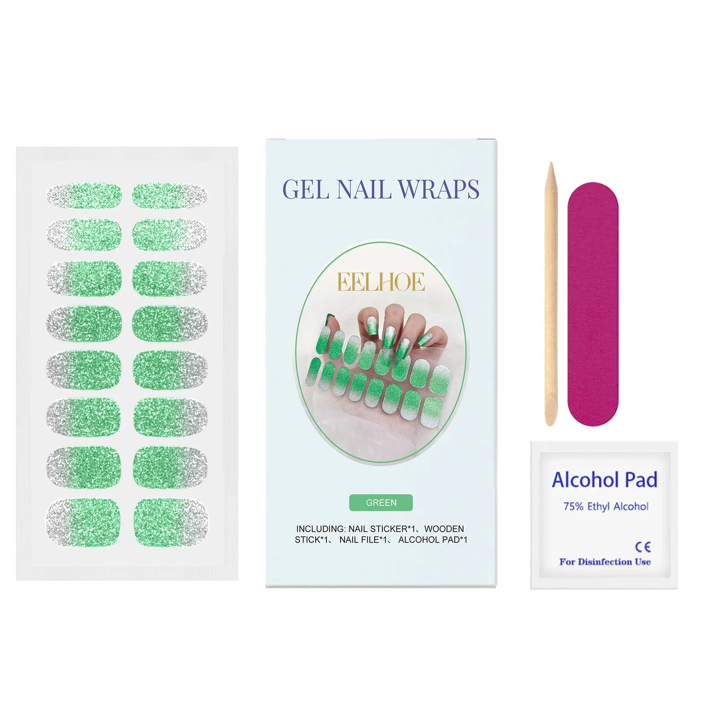 EELHOE Semi-Cured Gel Nail Stickers for Beauty Care Peaceful Pleasures Health and Wellness Flash Green