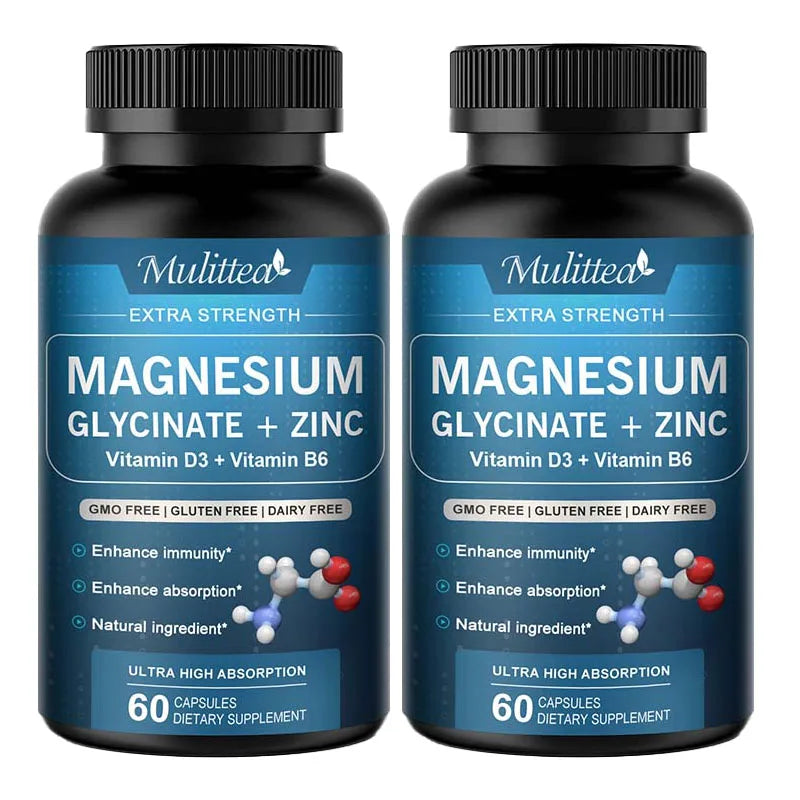 Magnesium Glycinate with Zinc, Vitamin D3 & B6 – 120 Capsules Peaceful Pleasures Health and Wellness 60pcs 2bottles United States