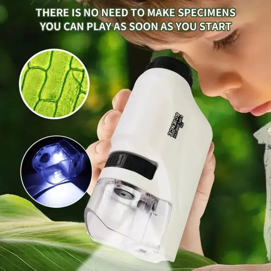 Mini Pocket Handheld Microscope Kit 60X-120X Battery Powered With Lab LED Light For Kids Biological Science Peaceful Pleasures Health and Wellness