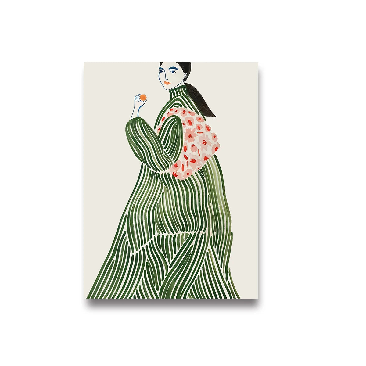 Abstract Woman Coffee Canvas Print | Green Stripe Modern Wall Art Canvas Wall Art Peaceful Pleasures Health and Wellness TL1705 40x60cm Unframed