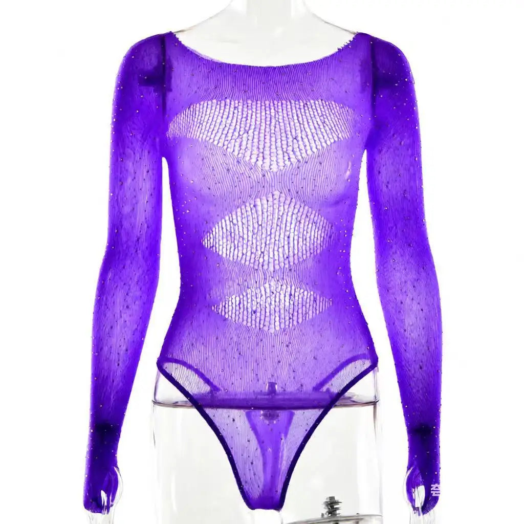 Women's Rhinestone Sheer Lingerie Set | Dance Performance Outfit