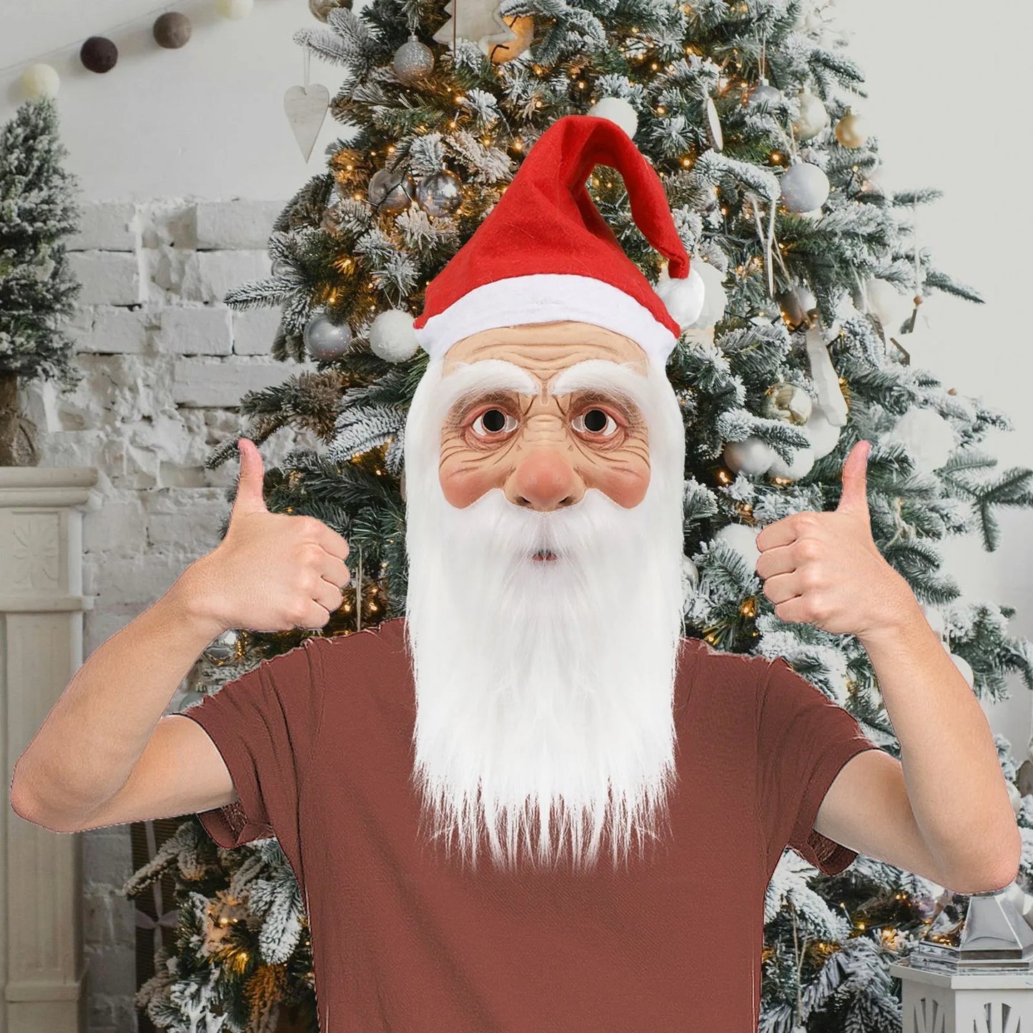 Santa Claus Full Face Latex Mask with Beard & Wig | Xmas Costume