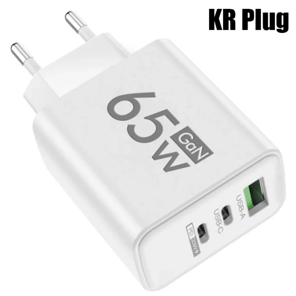 67W GaN Fast Charger USB-C PD 3.0 QC 4.0 Multi-Port Wall Adapter