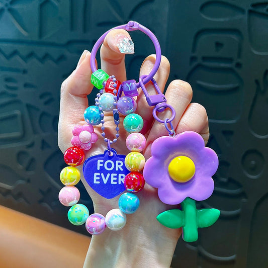 1Pcs/lot Portable Cute Keychain Colorful Beads Keychain Handmade Beaded Wristlet Lanyard Bracelet for Kids Men Woman Boys Girls Peaceful Pleasures Health and Wellness