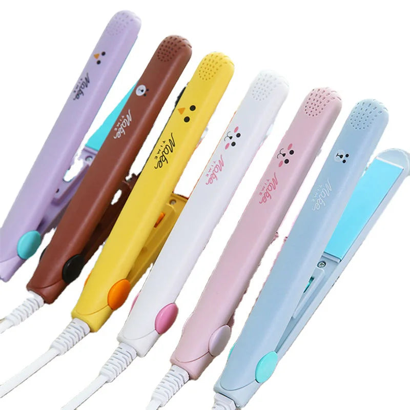 Hair Straightener Flat Iron 2 in 1 Mini Bangs Hair Straightener Beauty Flat Iron Heating Curler Ceramic Tourmaline Plate Peaceful Pleasures Health and Wellness