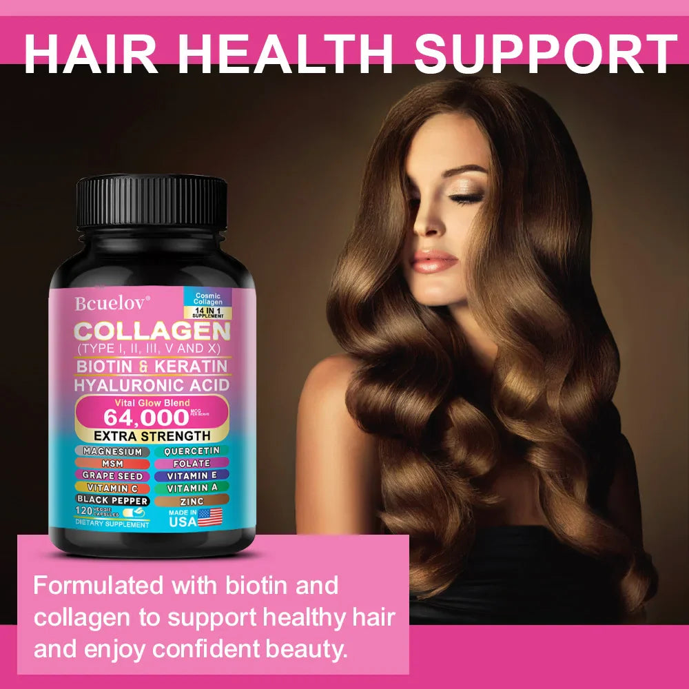 Bcuelov 14-in-1 Collagen Peptide Capsules | Skin Hair Nails