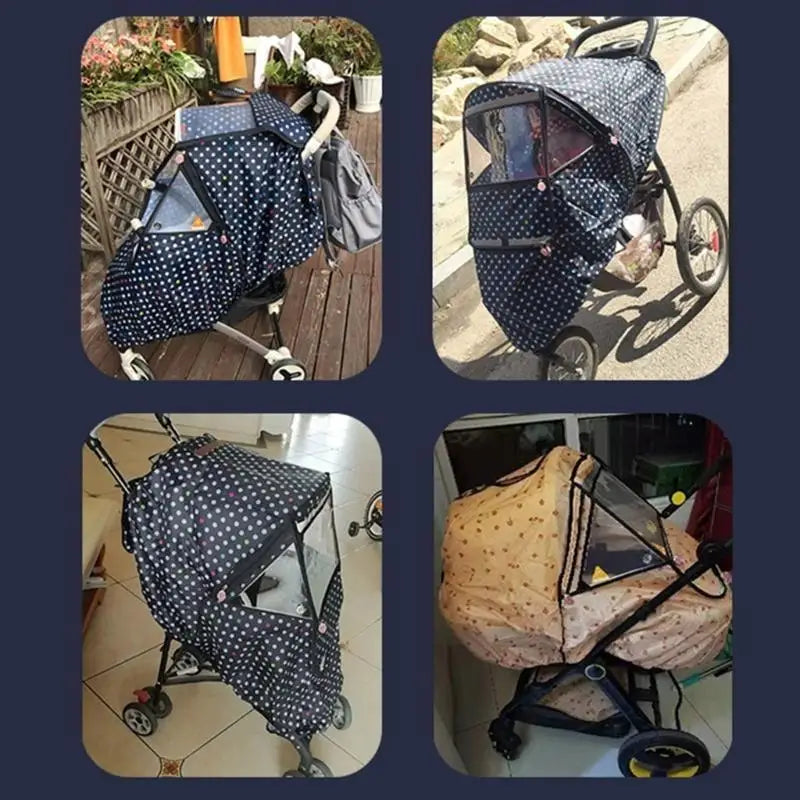 Windproof Baby Stroller Cover with Insect Net & Rain Shield