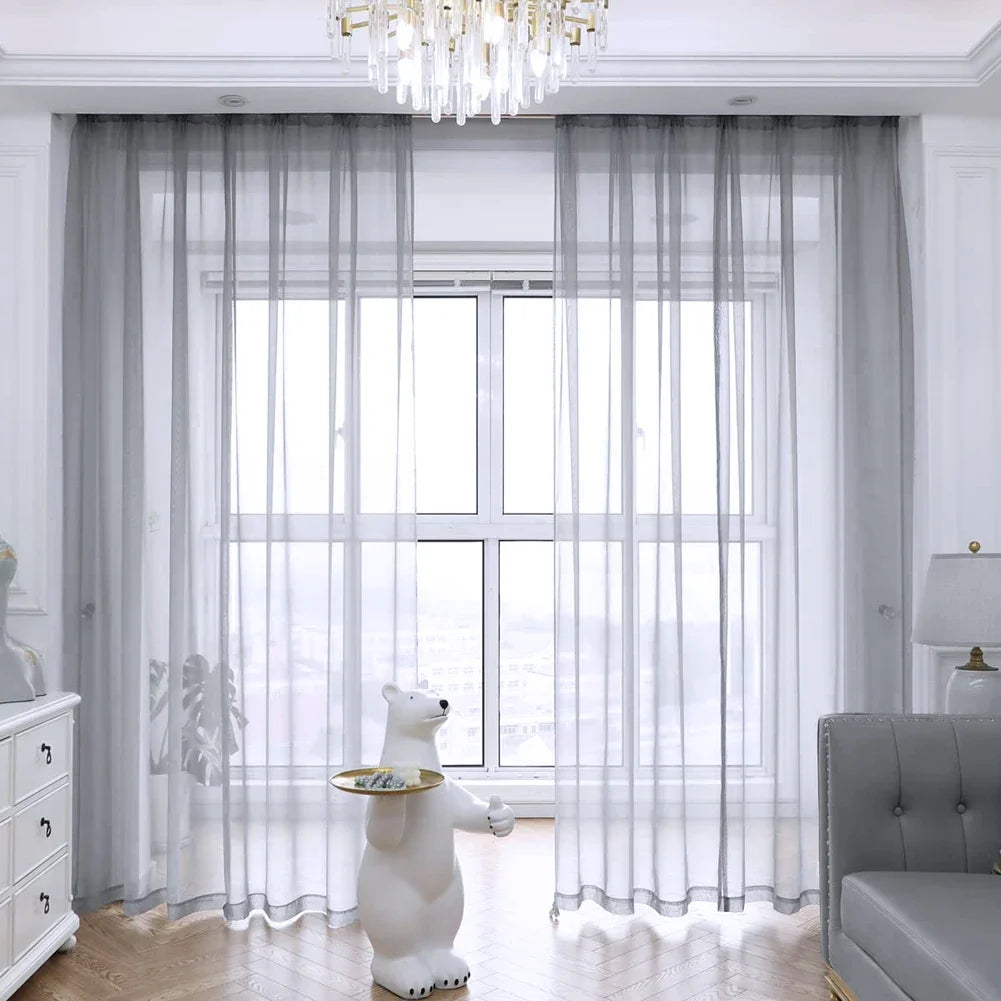 Solid White Yarn Curtain Window Tulle Curtains For Living Room Kitchen Modern Window Treatments Voile Curtains Cortains Peaceful Pleasures Health and Wellness Silvery Grey 2Pc W132CM X H160CM Rod Pocket