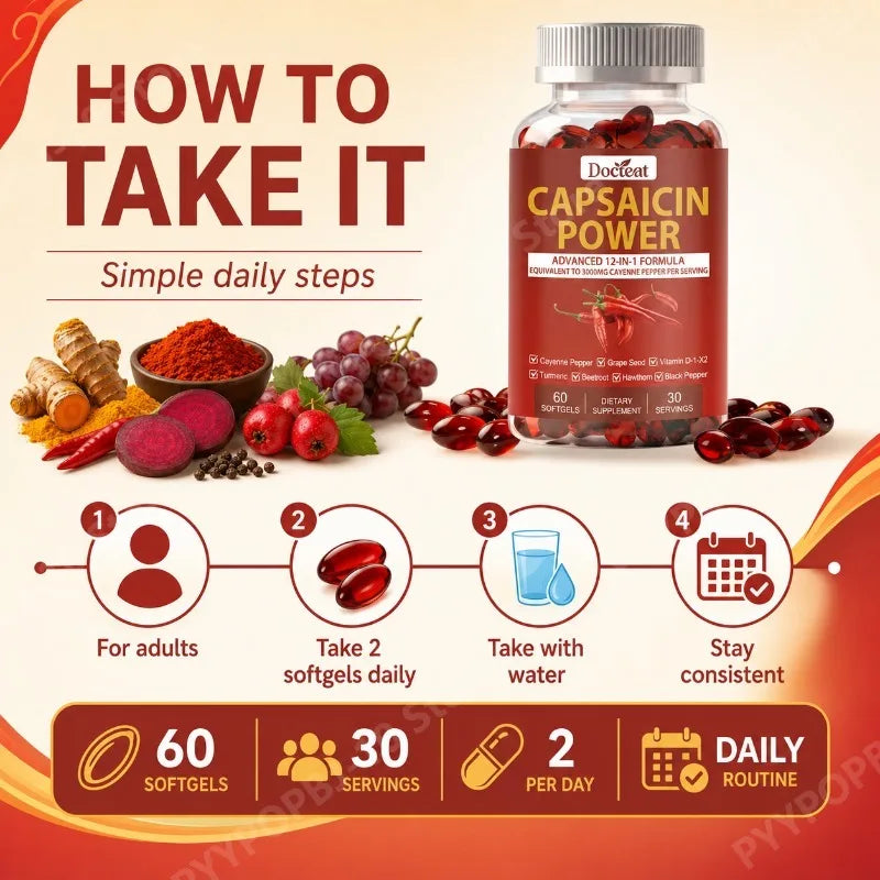 Docteat Capsaicin Power 12-in-1 Botanical Softgels 60ct