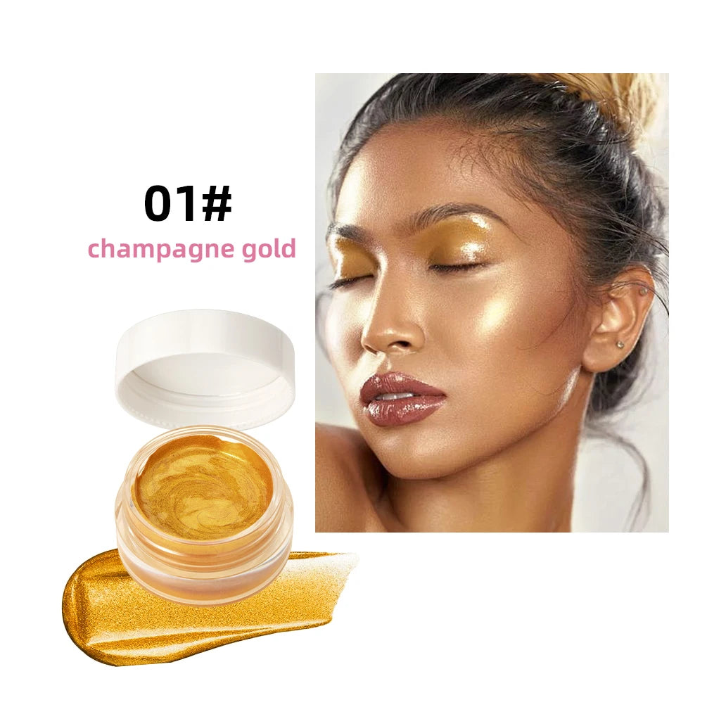 Sparkling Shimmer Highlighter Cream Gel Natural Pearlescent Glitter Face Contour Body Brighten Modify Outline Highlight Makeup Peaceful Pleasures Health and Wellness 01 champagne gold
