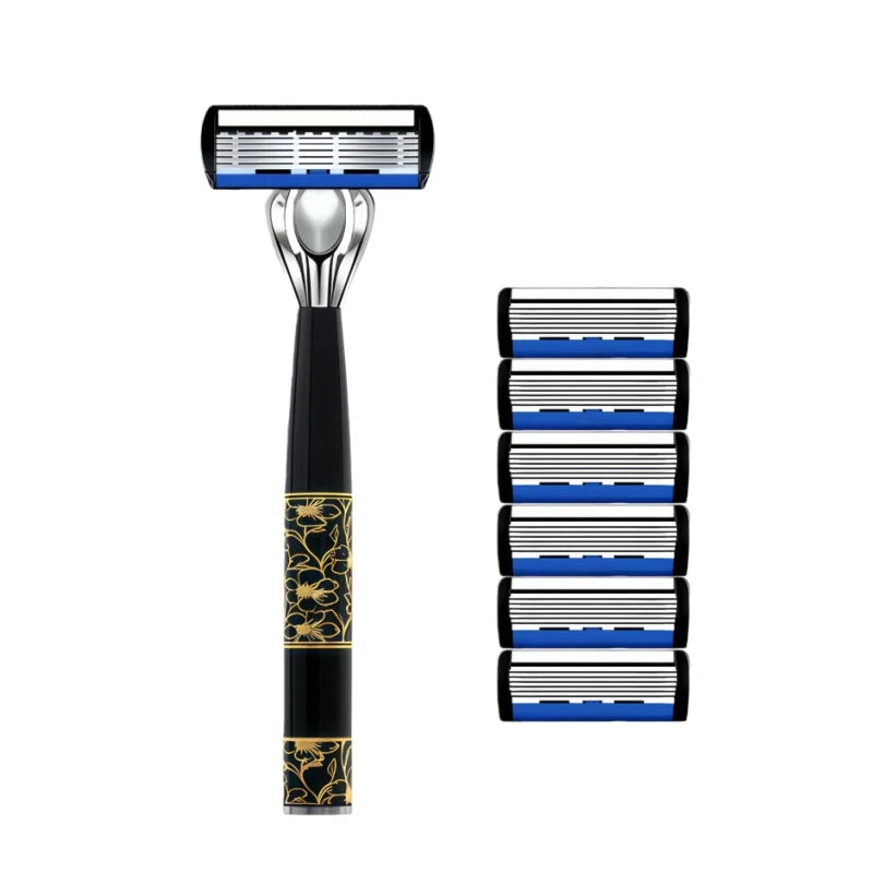 Classic 6-Blade Manual Safety Razor for Men | 1 Handle + 3 Blades