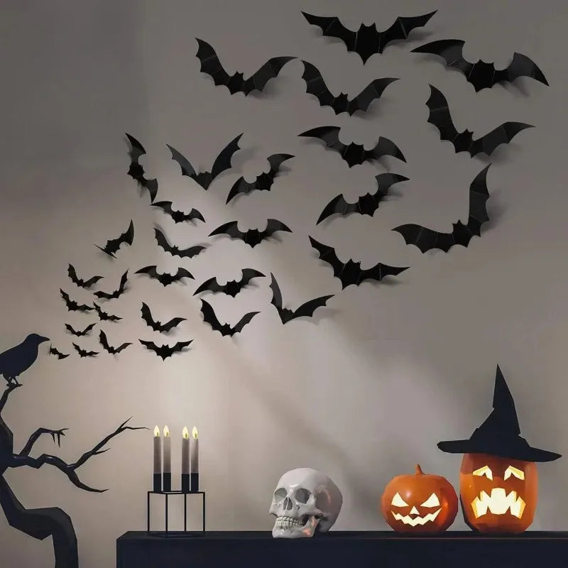 3D Halloween Bat Wall Stickers – Removable Decals 12–72 PCS