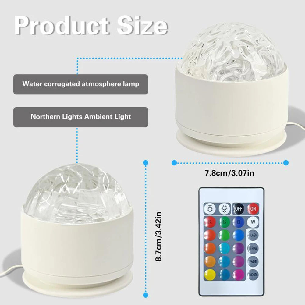 16-Color Aurora Water Ripple Projector Night Light | Remote LED Projector Night Light Peaceful Pleasures Health and Wellness