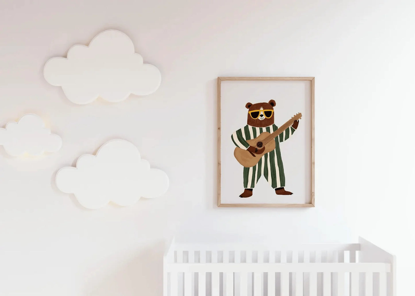 Retro Guitar Bear Canvas Wall Art | Kids Musical Nursery Decor