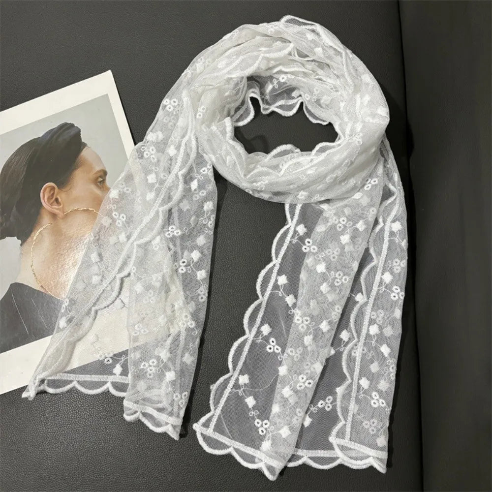 Retro Floral Lace Scarf – Breathable Mesh Shawl for Women