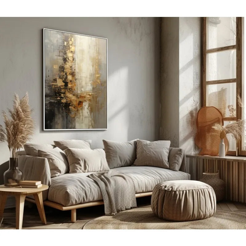 100% Hand Painted，Gold, Grey, Beige, Black ,Textured Painting, Acrylic Abstract Oil Painting, Wall Decor Living Room, Office Wal Peaceful Pleasures Health and Wellness