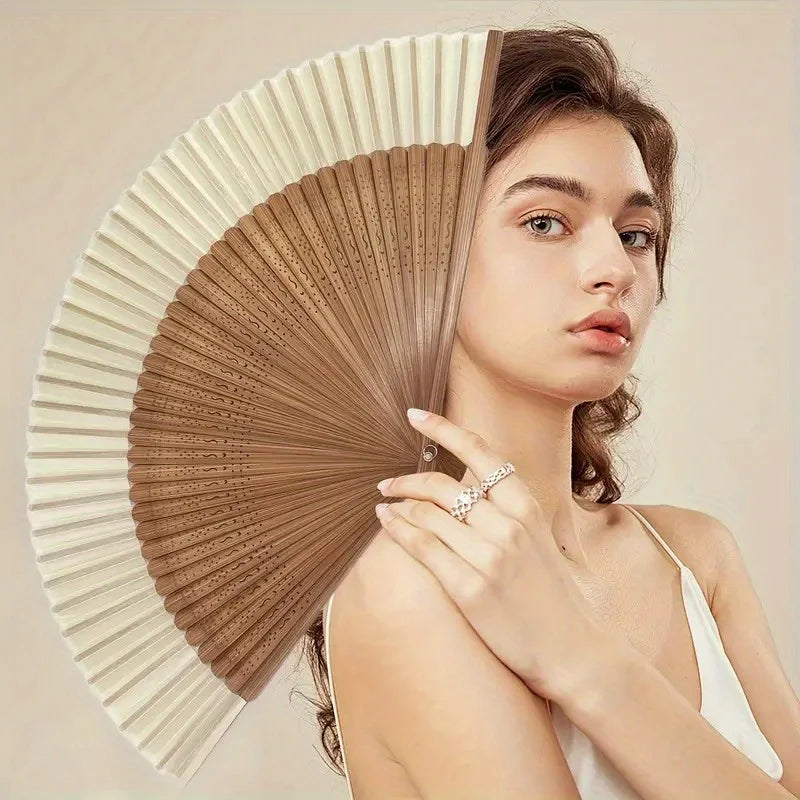 Retro Bamboo Folding Fan – Heart-Shaped Origami Handheld Fan