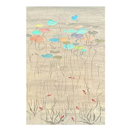 Lotus Pond Scenery Hand Drawn Oil Painting,Abstract Texture, Living Room Decoration Painting, Homestay Hotel Modern Art Painting Peaceful Pleasures Health and Wellness