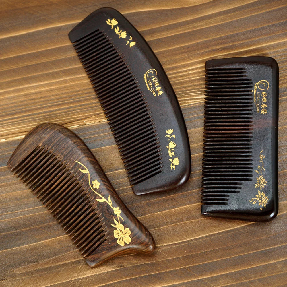Natural Sandalwood Wide Tooth Comb – Anti-Static Moon Shape