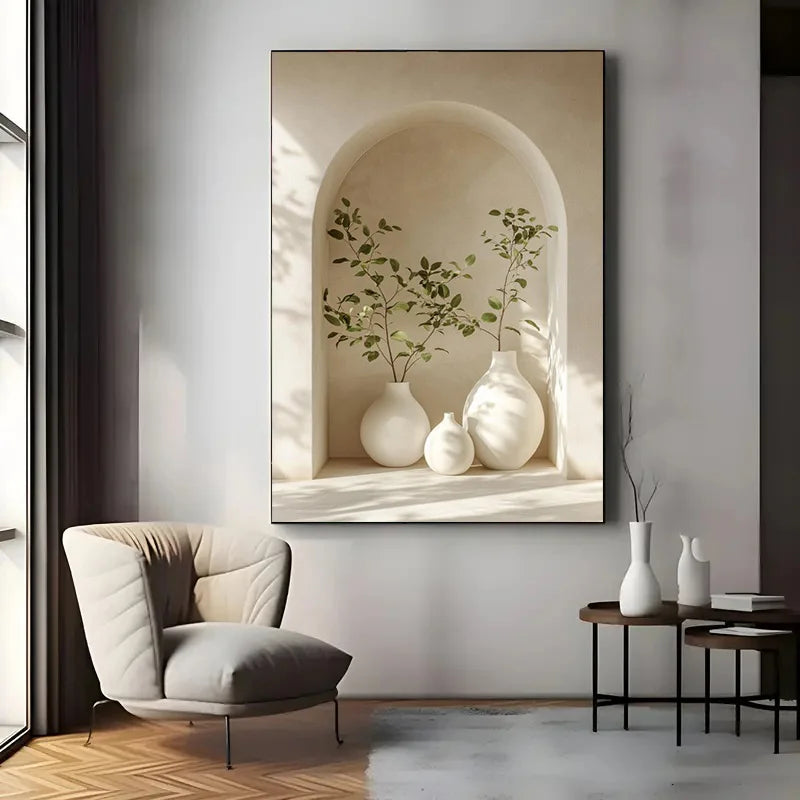 Large Frameless Canvas Art Print Modern Vase and Plant Design, Elegant Wall Decor for Living Room and Bedroom, Serene Home De Peaceful Pleasures Health and Wellness ZLH4911 50x70cm Unframed