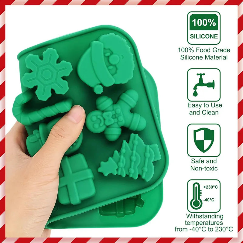 Christmas Silicone Chocolate & Candy Baking Molds – Snowflake, Snowman, Santa, Xmas Tree & Gingerbread Man