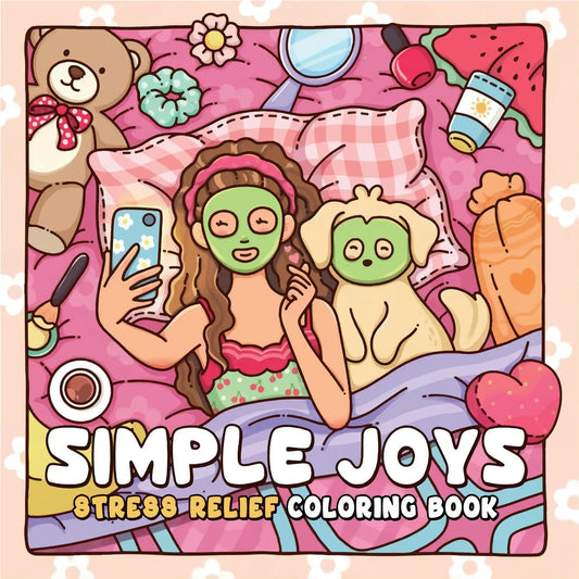 Cute Girl Pets Coloring Book Stress Relief Simple Joys Drawing Peaceful Pleasures Health and Wellness HHB-A0-059