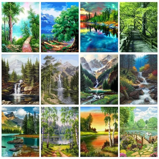 GATYZTORY Oil Painting By Numbers On Canvas Coloring By Numbers Forest Stream Landscape Picture Drawing Home Decor For Adults Peaceful Pleasures Health and Wellness