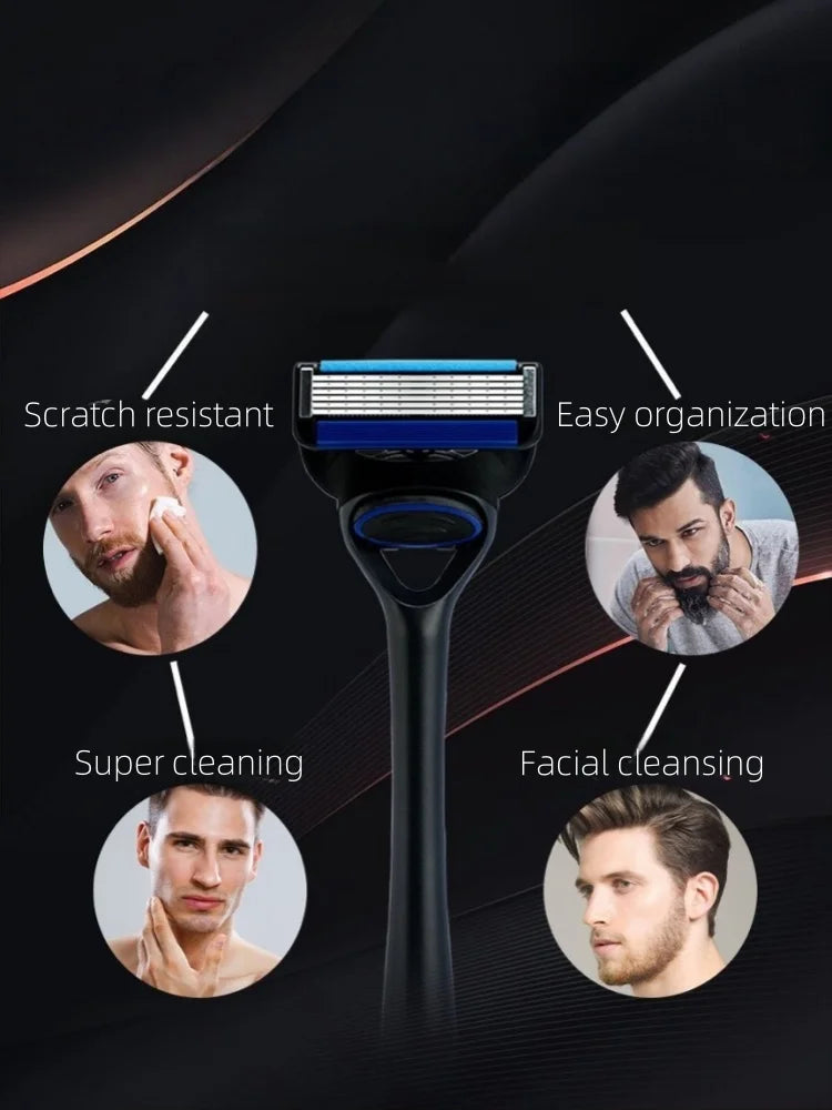 Men's 6-Blade Safety Razor | Replaceable Stainless Steel Head