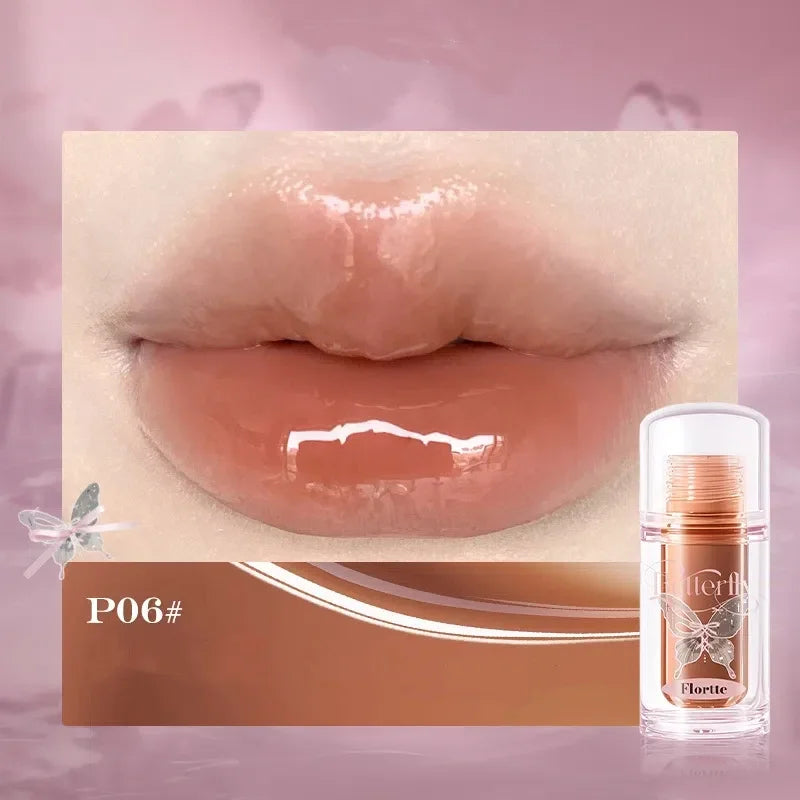 FLORTTE Butterfly Mirror Lip Gloss – Jelly Tint & Plumping Glaze